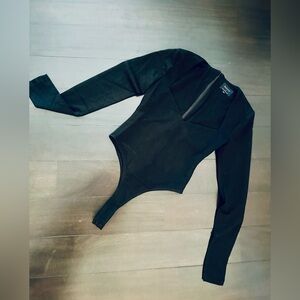 Black Long Sleeve Zip-Front Bodysuit